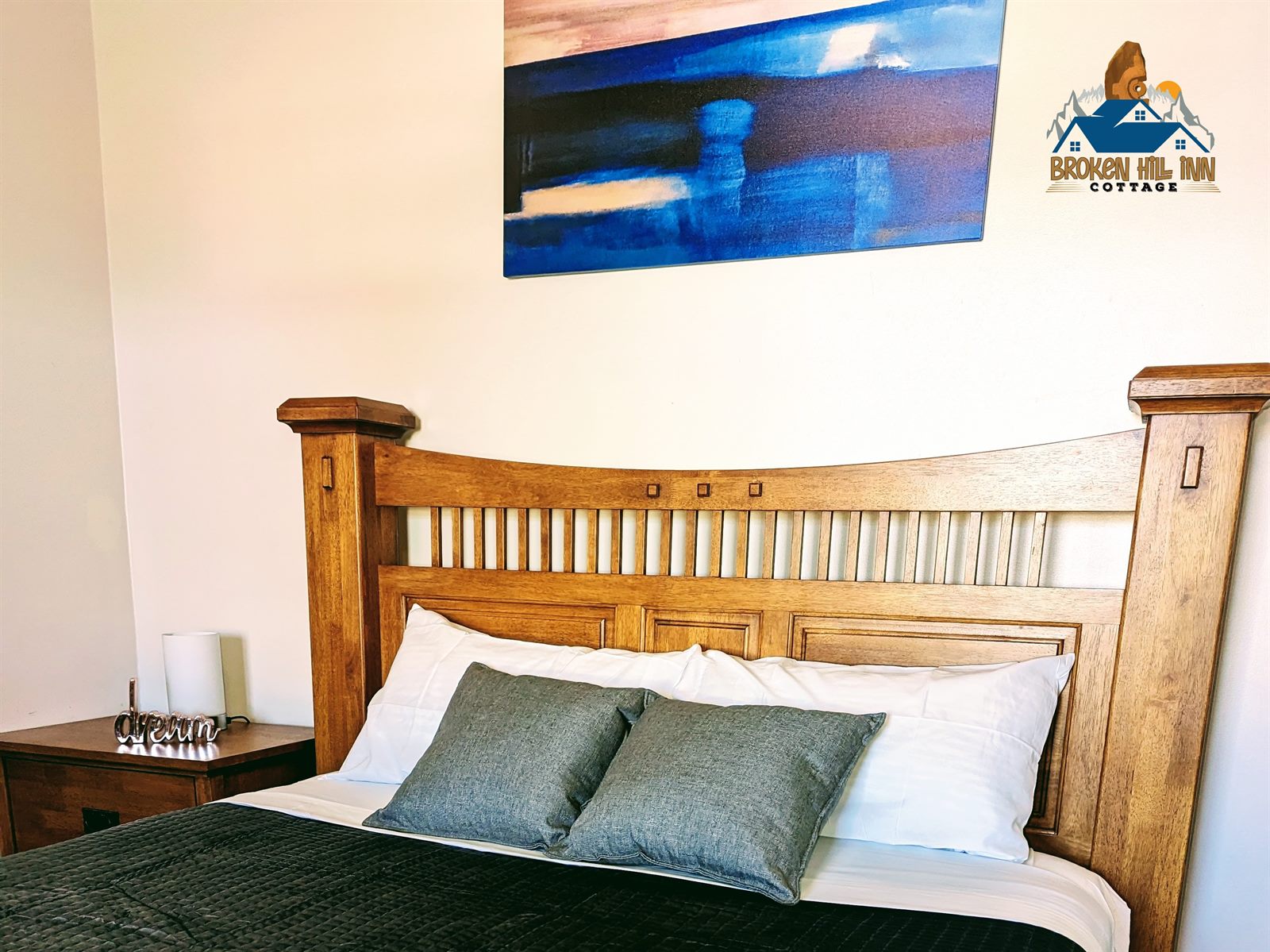 Master bedroom with quality timber bed